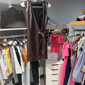 Brown Faux Leather Wrap dress